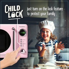 Nostalgia microwave pink rotating carousel demonstrates even heating capability.