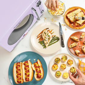 Nostalgia microwave rotate carousel interior ensures even heating.