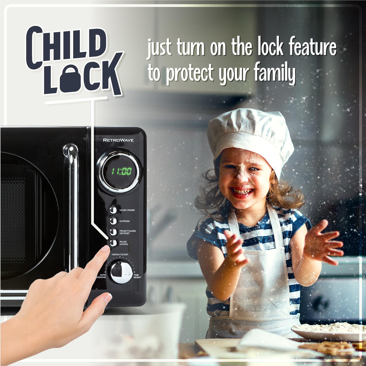 Nostalgia microwave rotating carousel ensures even heating results.