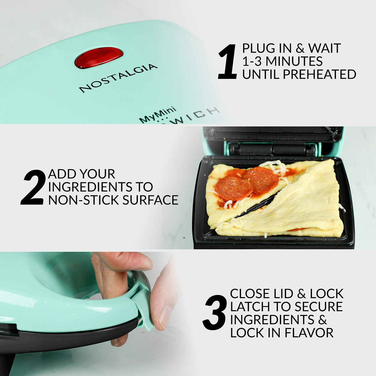 Nostalgia MyMini cool-touch handles for safe operation.