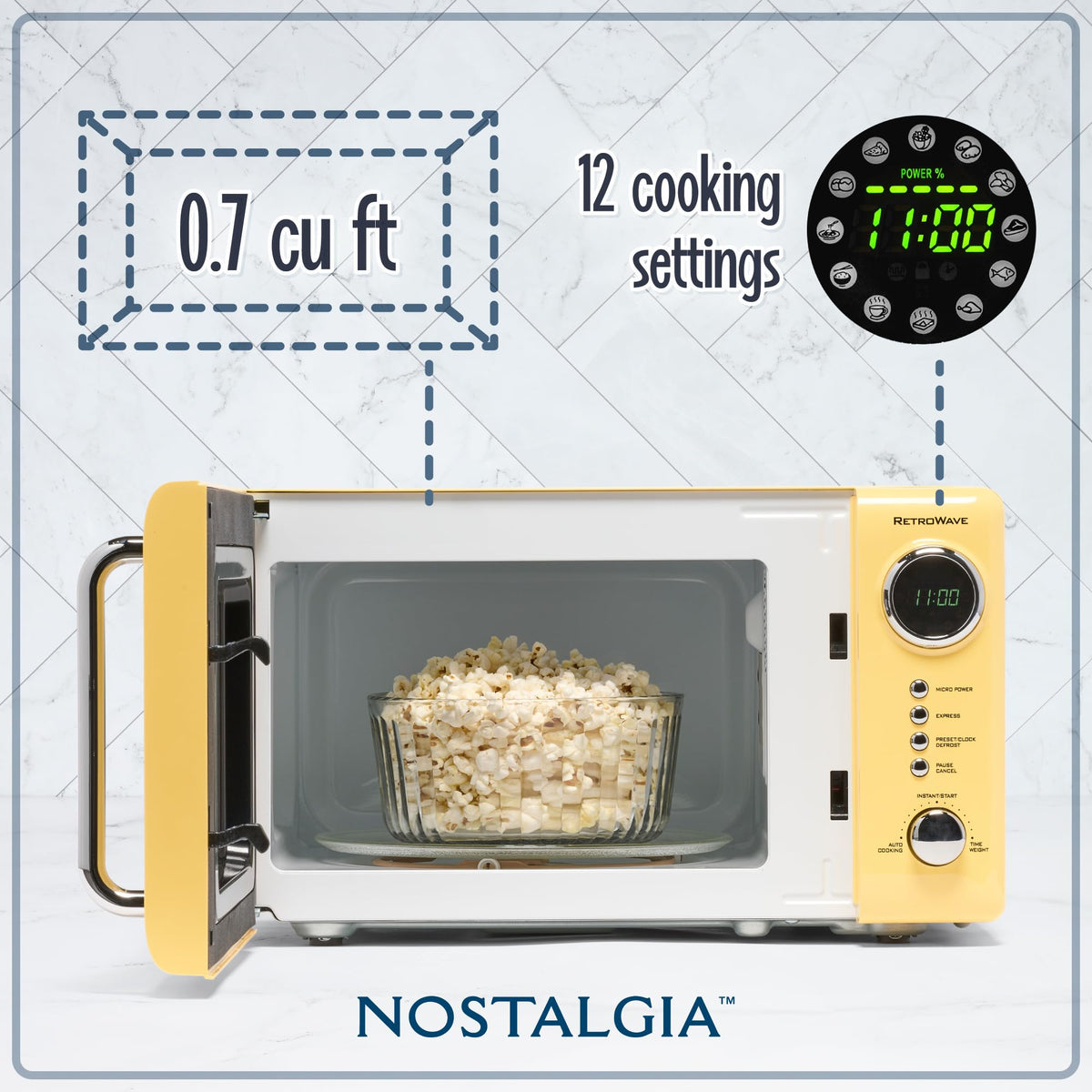 Nostalgia NRMO7YW6A digital LED display highlights easy monitoring while cooking.