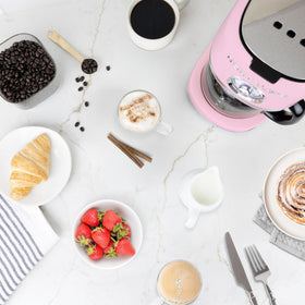 Nostalgia one-button-brew enables quick, hassle-free coffee starts.