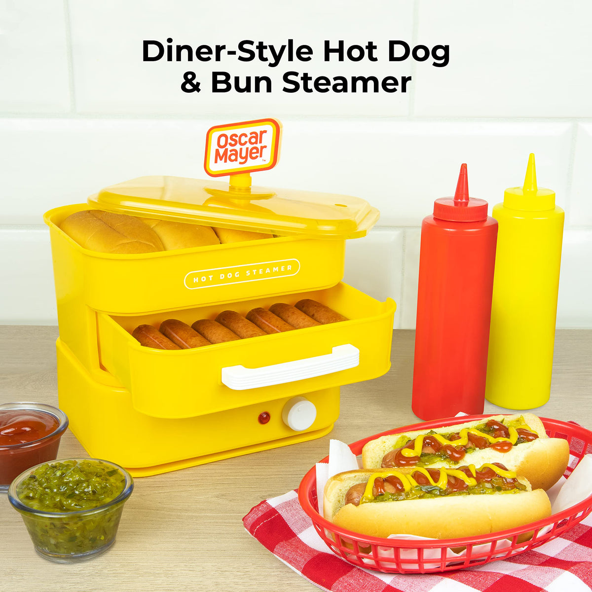 Nostalgia Oscar Mayer bun warmer tray holds 4 buns for toasted bites.