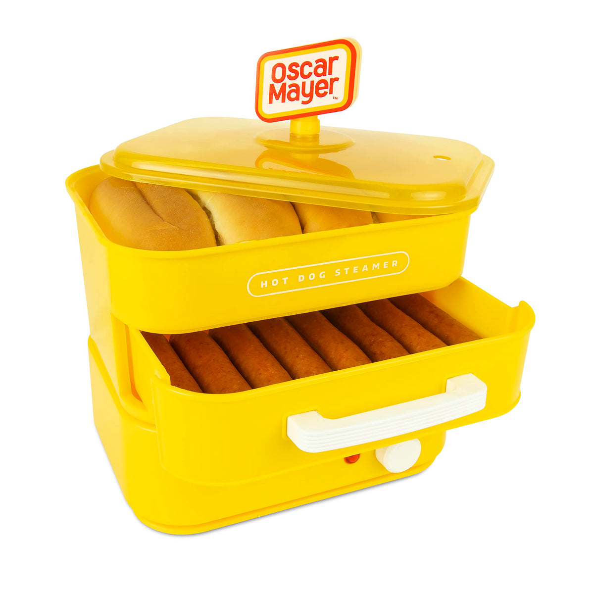 Nostalgia Oscar Mayer diner steamer drawer with 8 hot dogs, ideal for gatherings.
