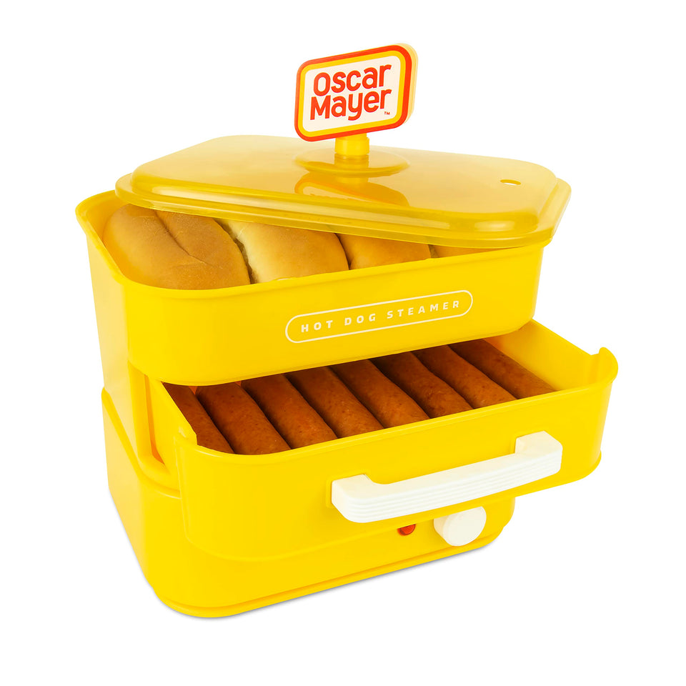Nostalgia Oscar Mayer diner steamer drawer with 8 hot dogs, ideal for gatherings.