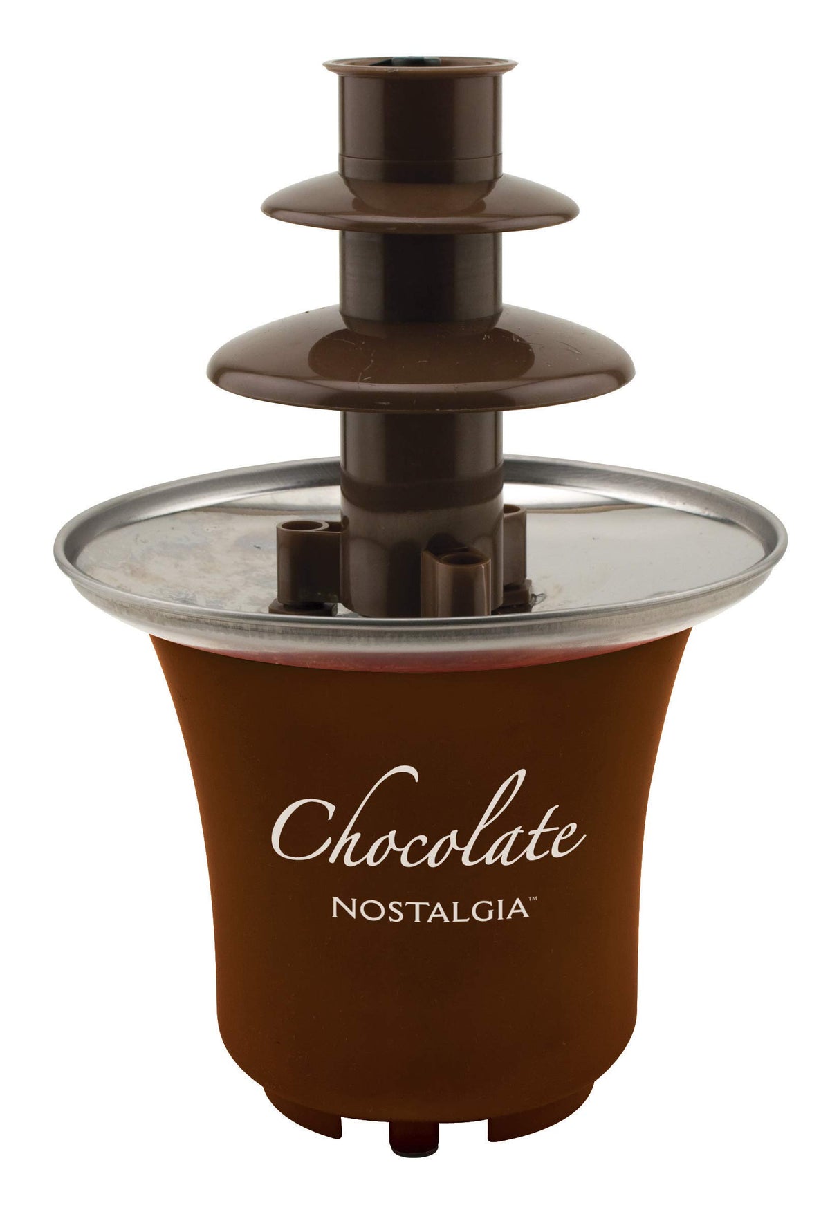 Nostalgia party table setup featuring a stylish fondue fountain for entertaining