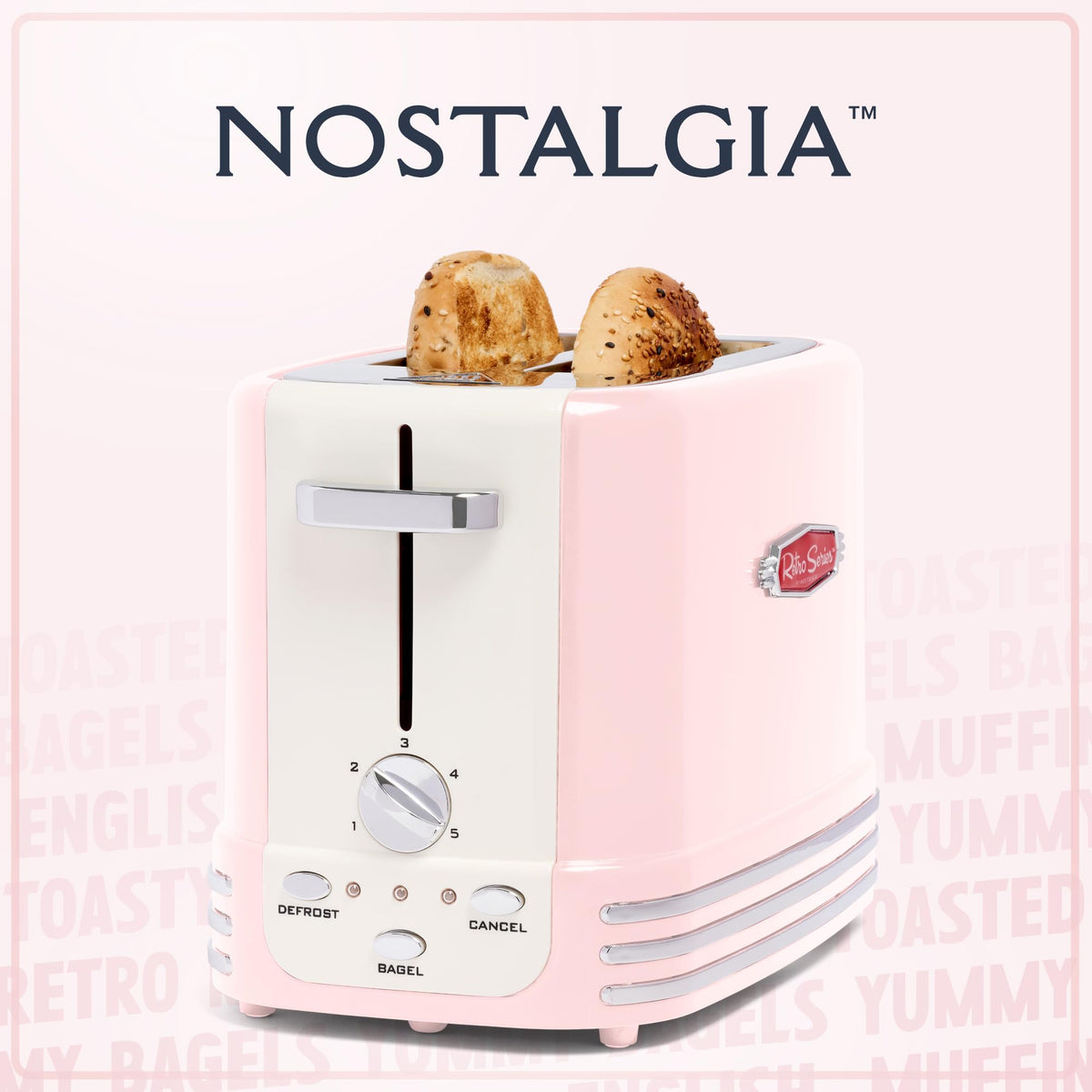 Nostalgia pink toaster cord storage keeps countertops tidy