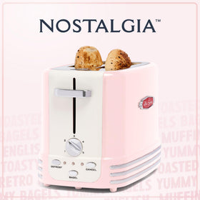 Nostalgia pink toaster cord storage keeps countertops tidy