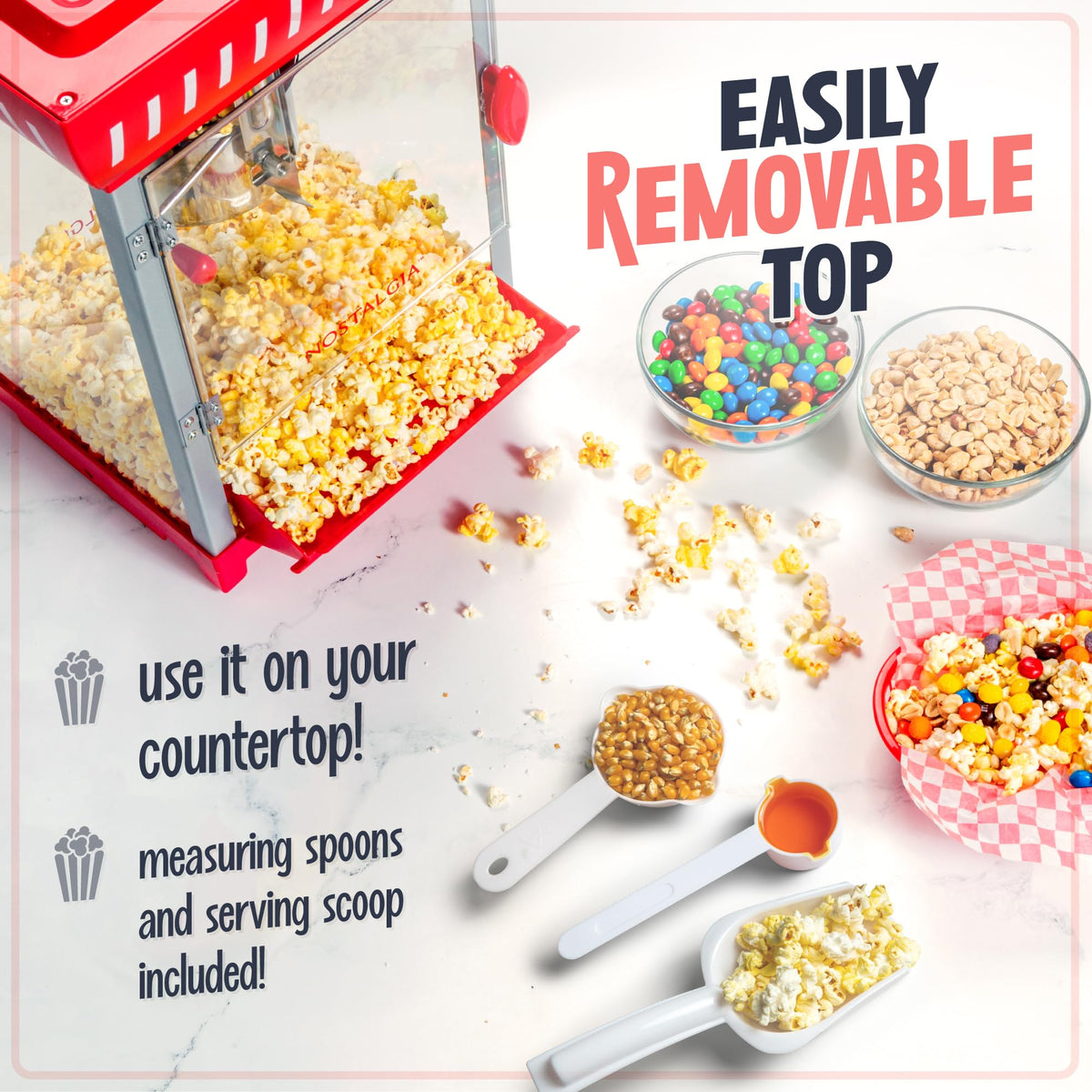 Nostalgia popcorn kits compatibility ensures kit upgrades for variety.