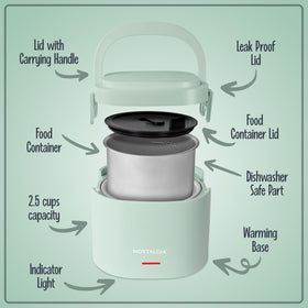 Nostalgia portable lunch box foldable carry handle extended for easy portability.