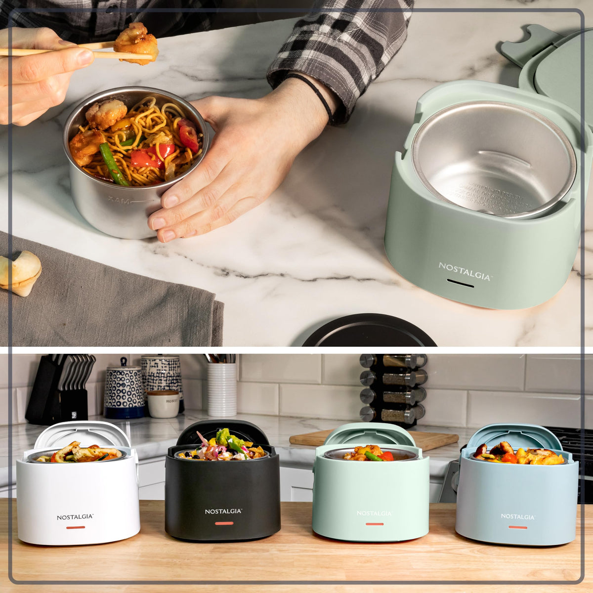 Nostalgia portable lunch box removable container dishwasher safe for easy cleaning.