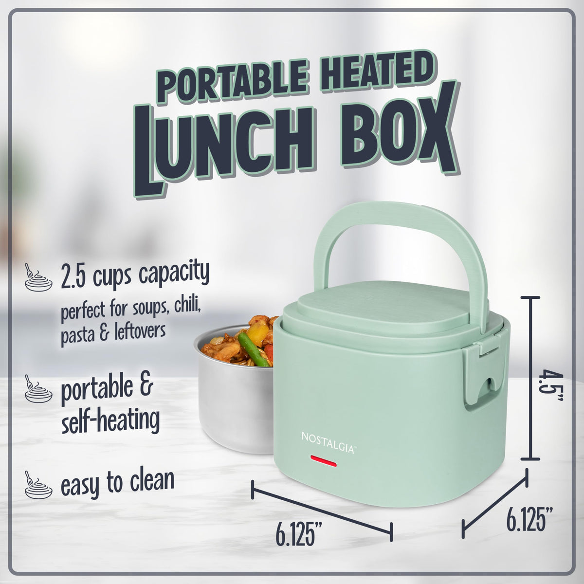 Nostalgia lunch box interior stainless container ready for soups and leftovers during travel.