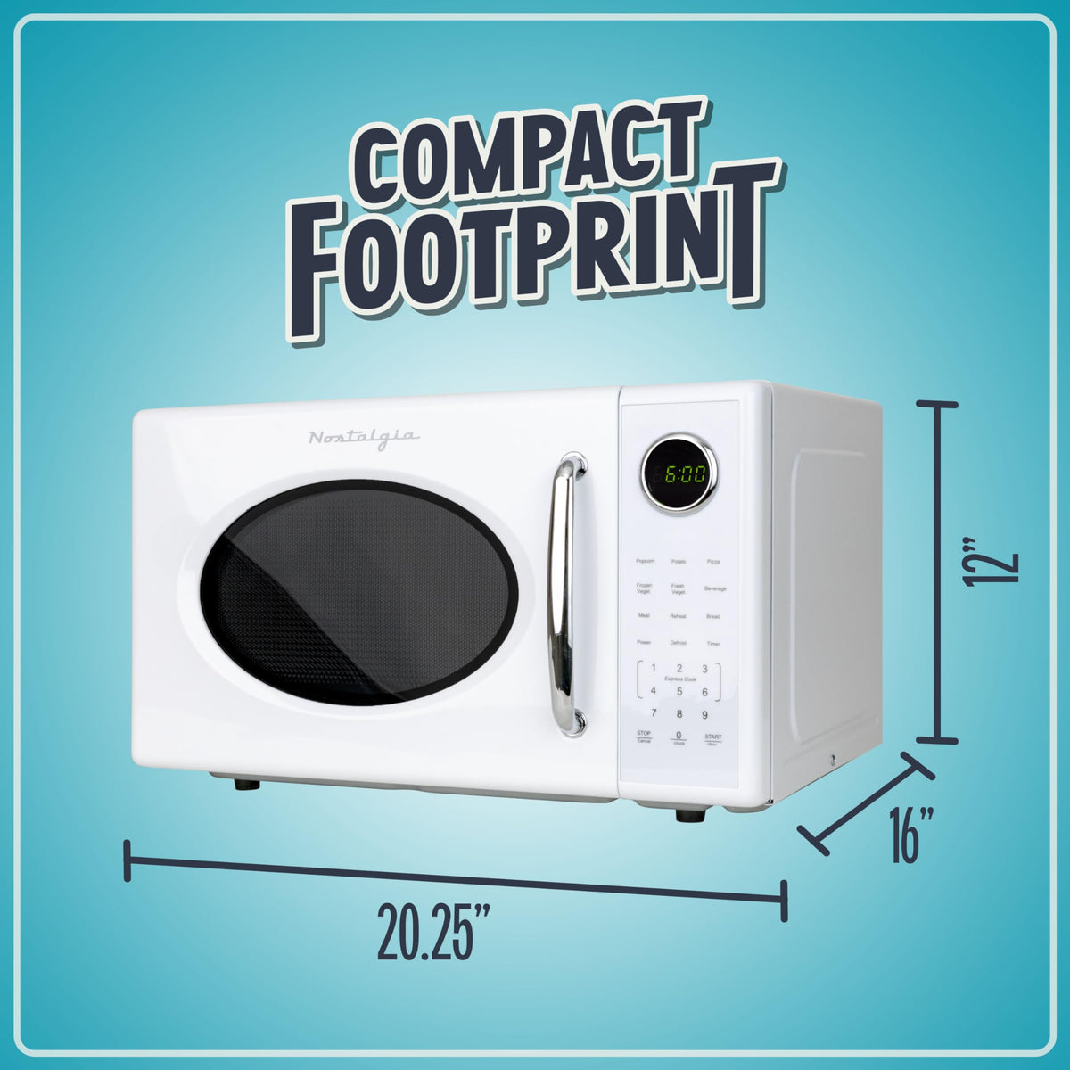 Nostalgia Retro 1000W microwave eight auto cook programs, quick one-touch meal options.