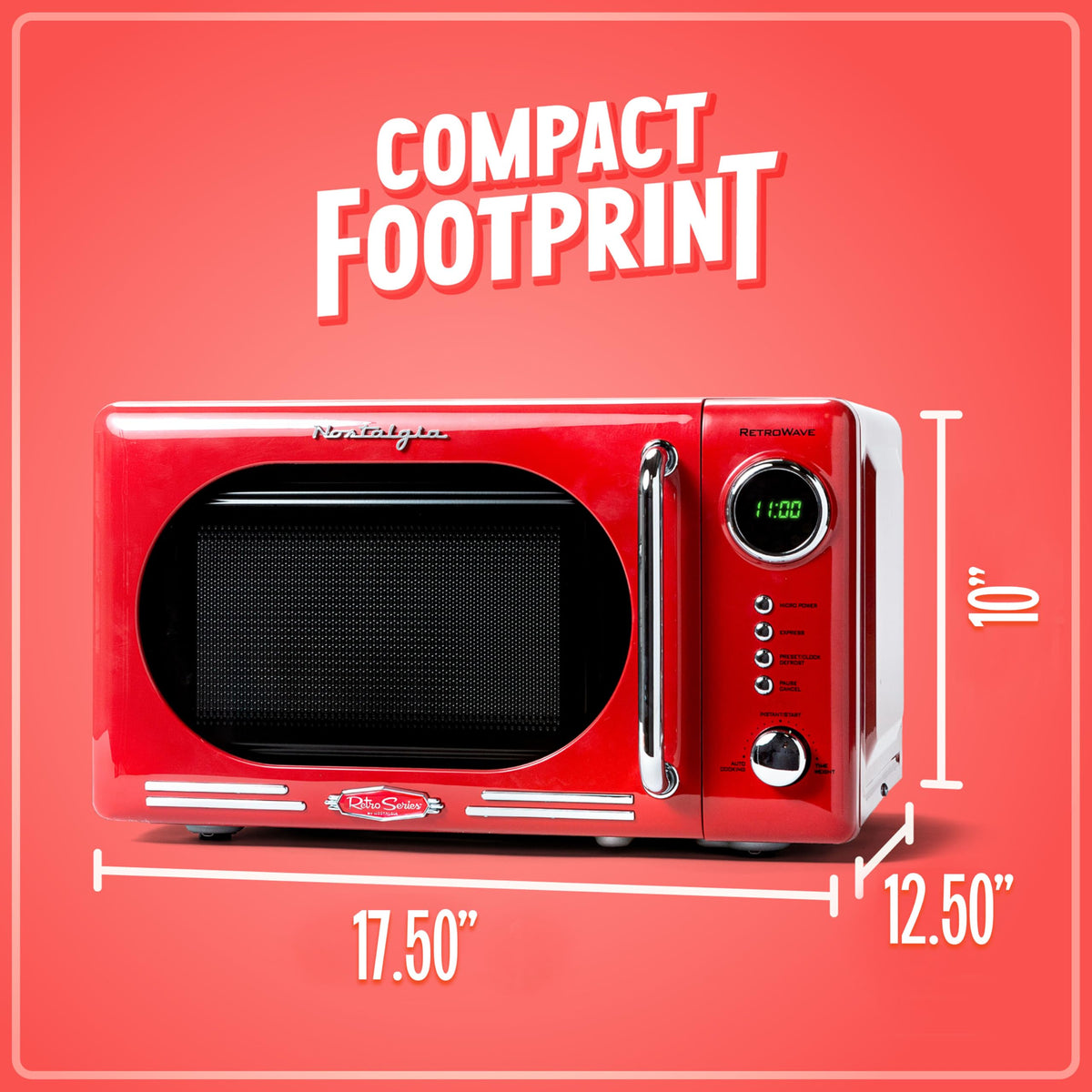 Clean interior of Nostalgia microwave highlighting easy wipe surfaces and accessibility.