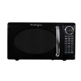 Nostalgia retro microwave front view in black for compact countertop convenience.