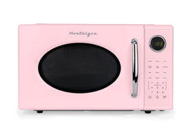Nostalgia retro microwave front view in pink showcasing the compact design