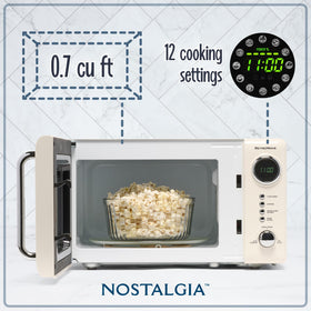 Nostalgia retro microwave ivory digital display for easy visibility and control.