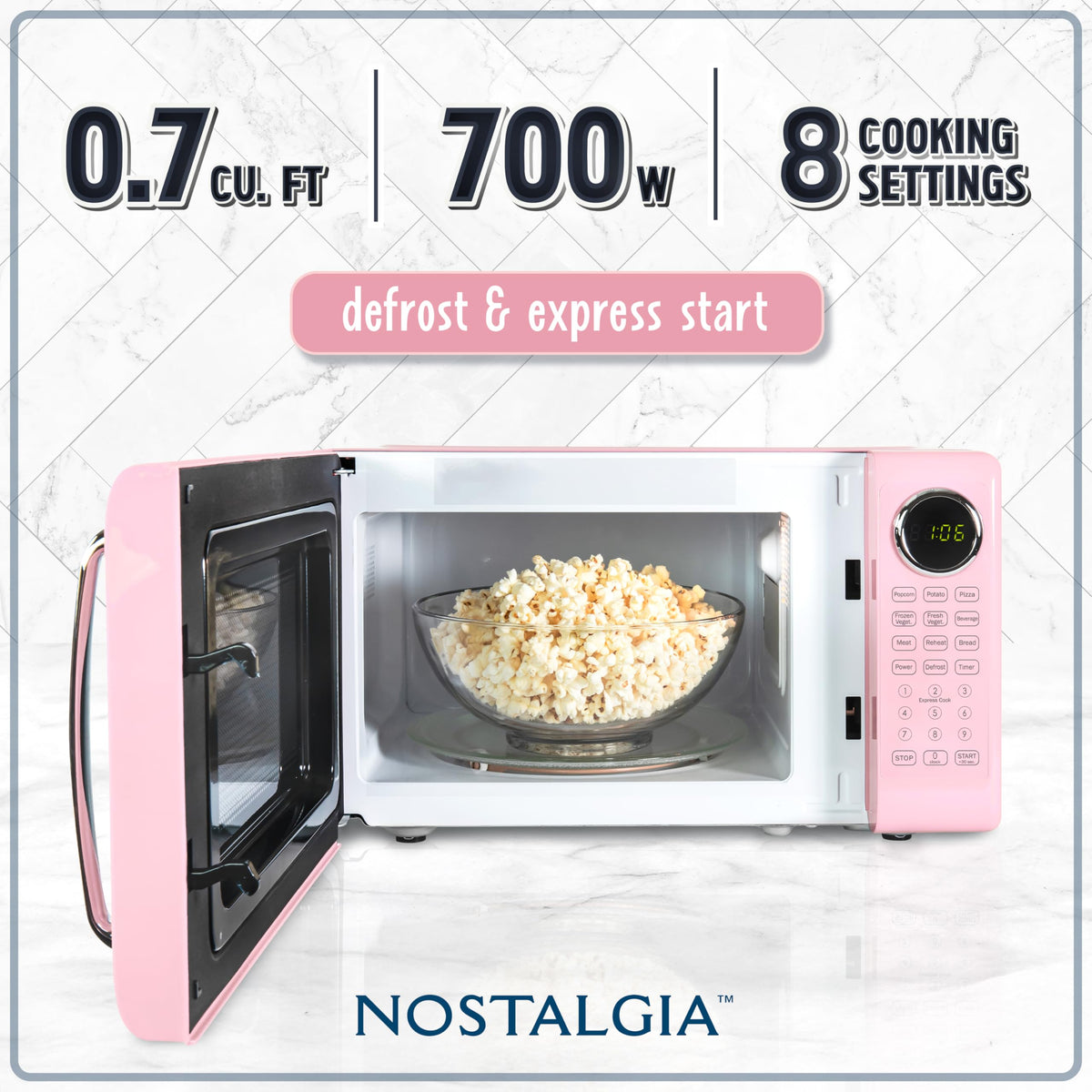 Nostalgia compact microwave oven 0.7 cu ft for small spaces and quick reheats