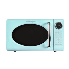 Nostalgia retro microwave oven front view highlights compact size ideal for small kitchens.