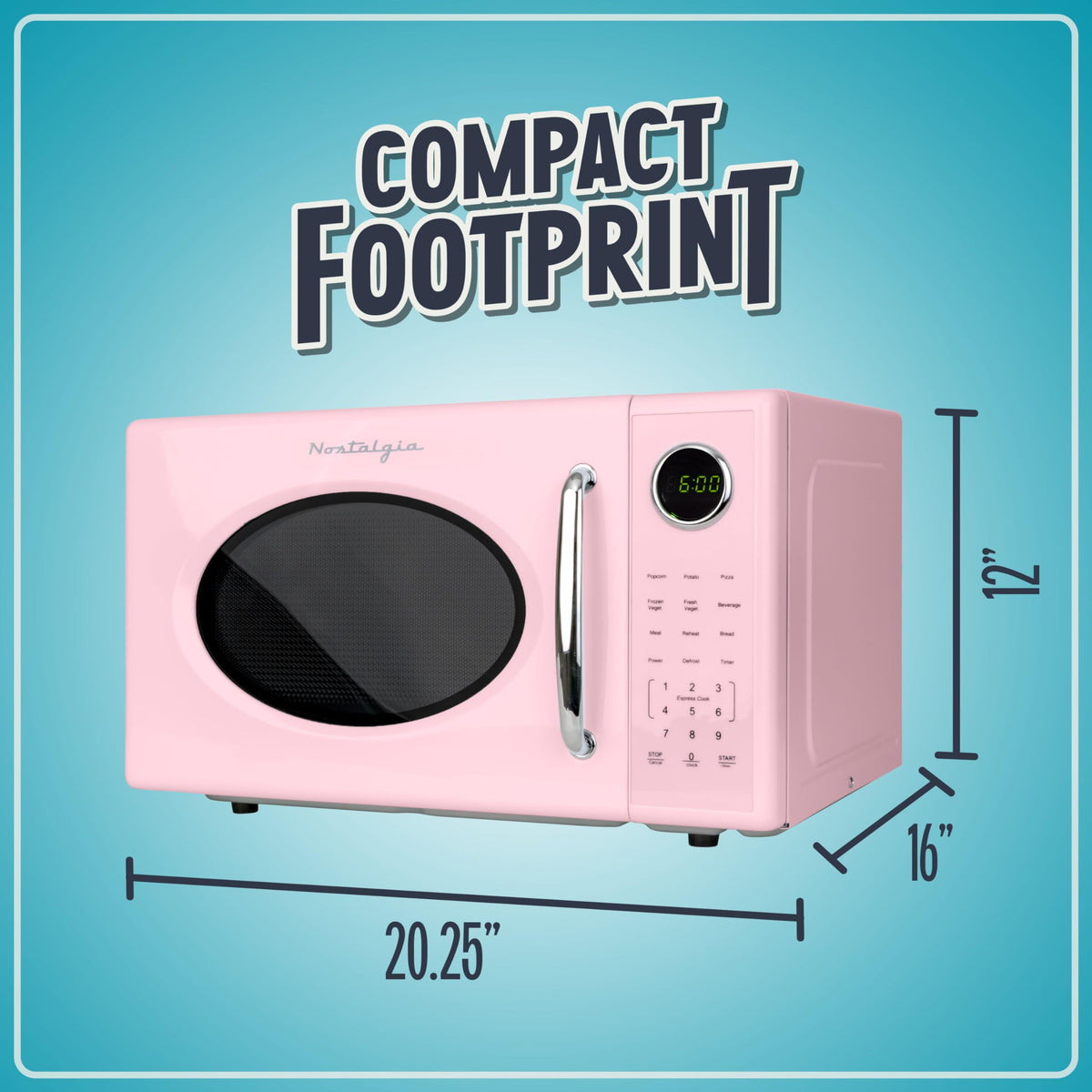 Nostalgia microwave showing reheat and defrost modes on display