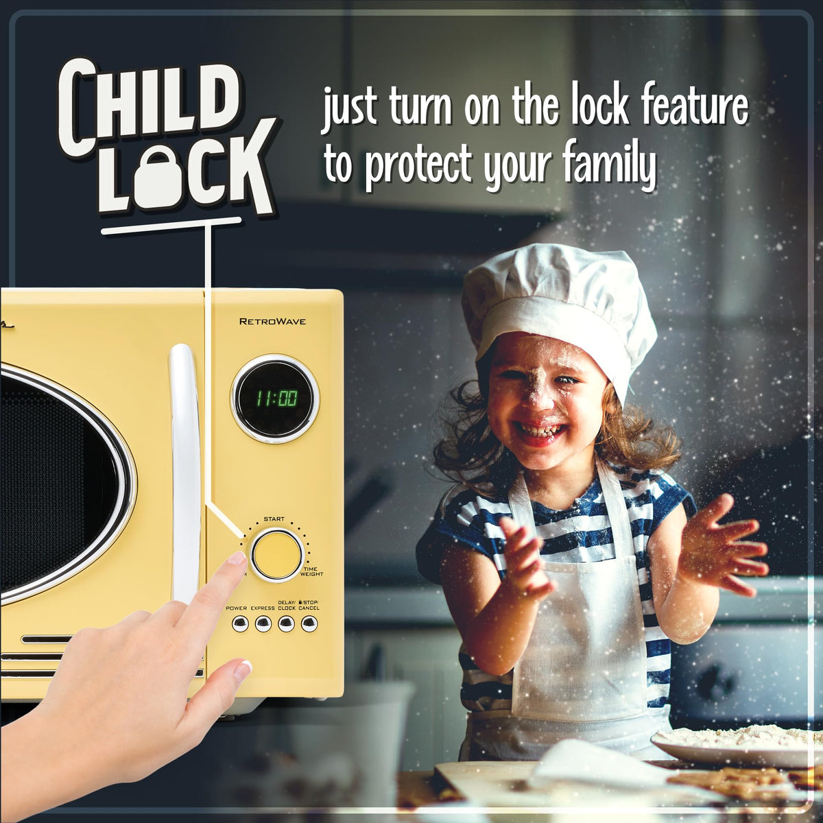Nostalgia retro microwave yellow door handle, vintage flair meets modern convenience.