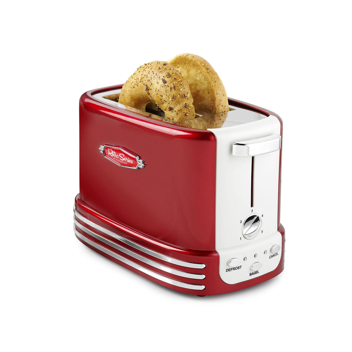 Nostalgia retro wide 2-slice toaster red design for quick, even toasting