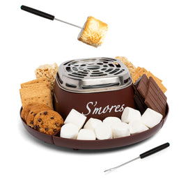 Nostalgia Smores Maker tabletop setup, cozy indoor campfire vibes.