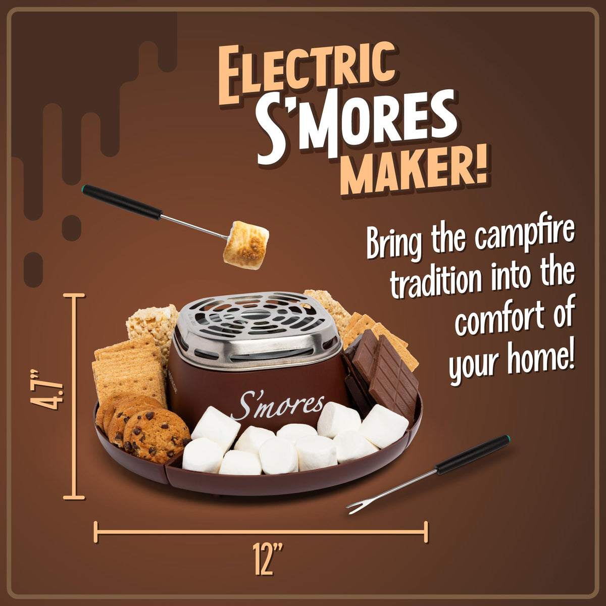 Nostalgia Smores roasting sticks, two stainless forks for safe roasting.