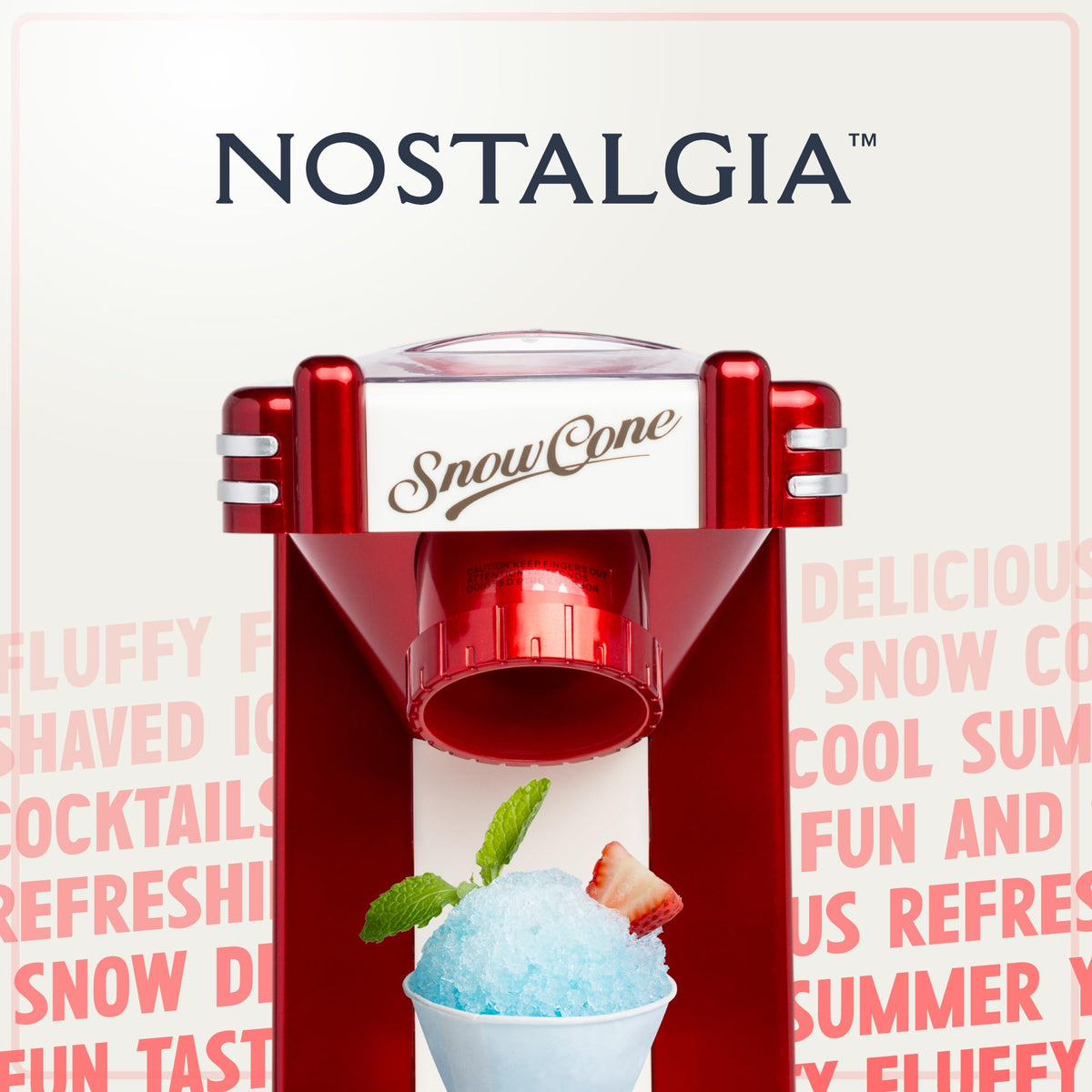 Nostalgia Snow Cone Kit compatibility display, simple to set up at parties.
