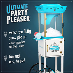 Nostalgia Snow Cone Kits display compatibility with syrups and cups for quick treats.