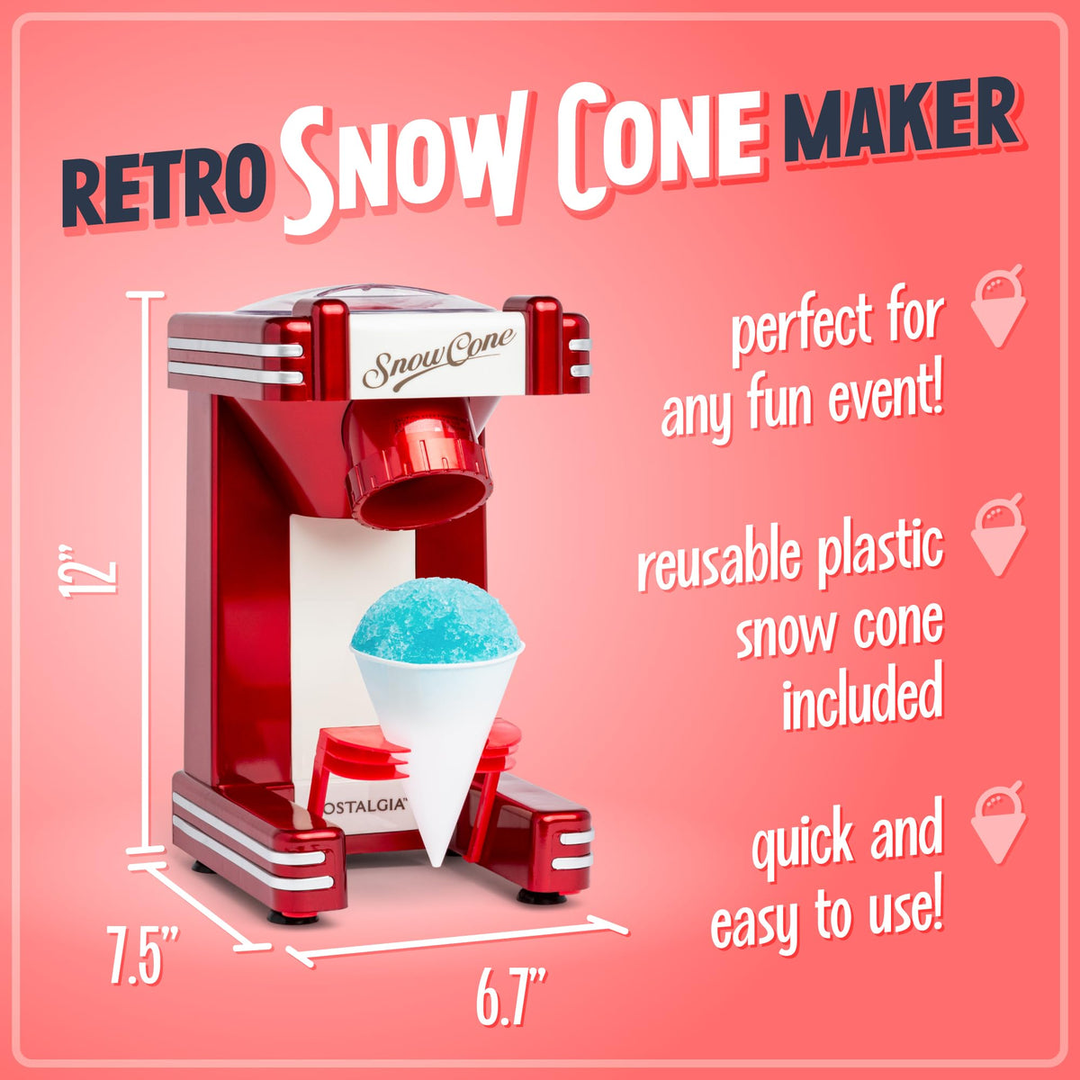 Nostalgia Snow Cone Machine blade assembly close-up for fluffy ice at home.