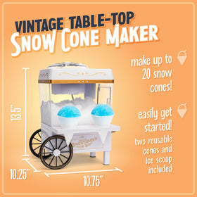 Close-up of Nostalgia snow cone machine blades shaving ice quickly