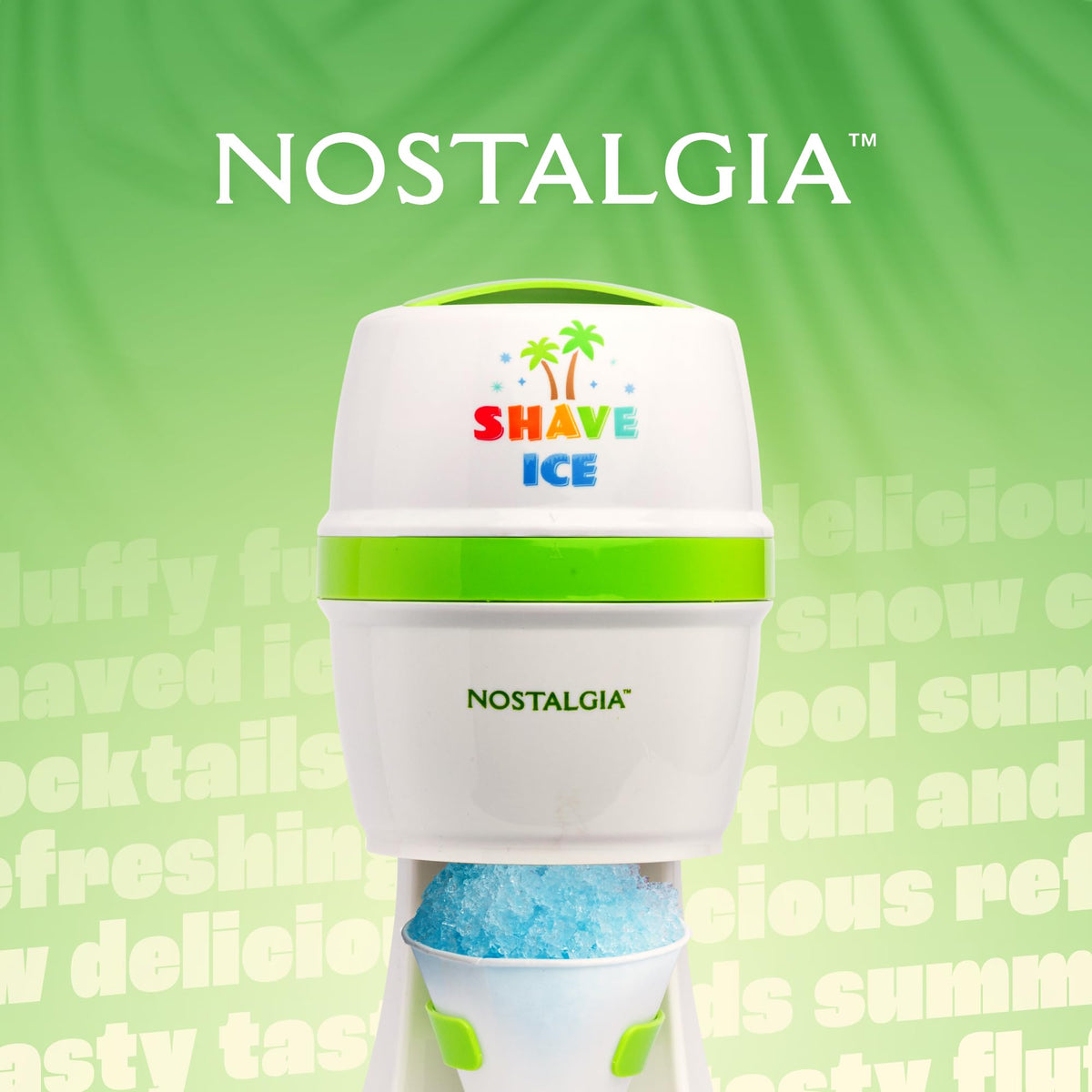 Nostalgia Snow Cone Machine on a counter demonstrates space-saving fit