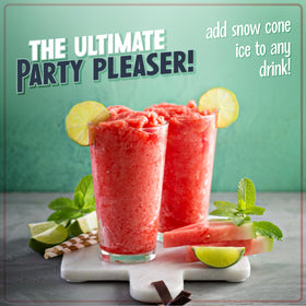 Nostalgia Snow Cone Machine in operation, shaving ice into snow-like texture.