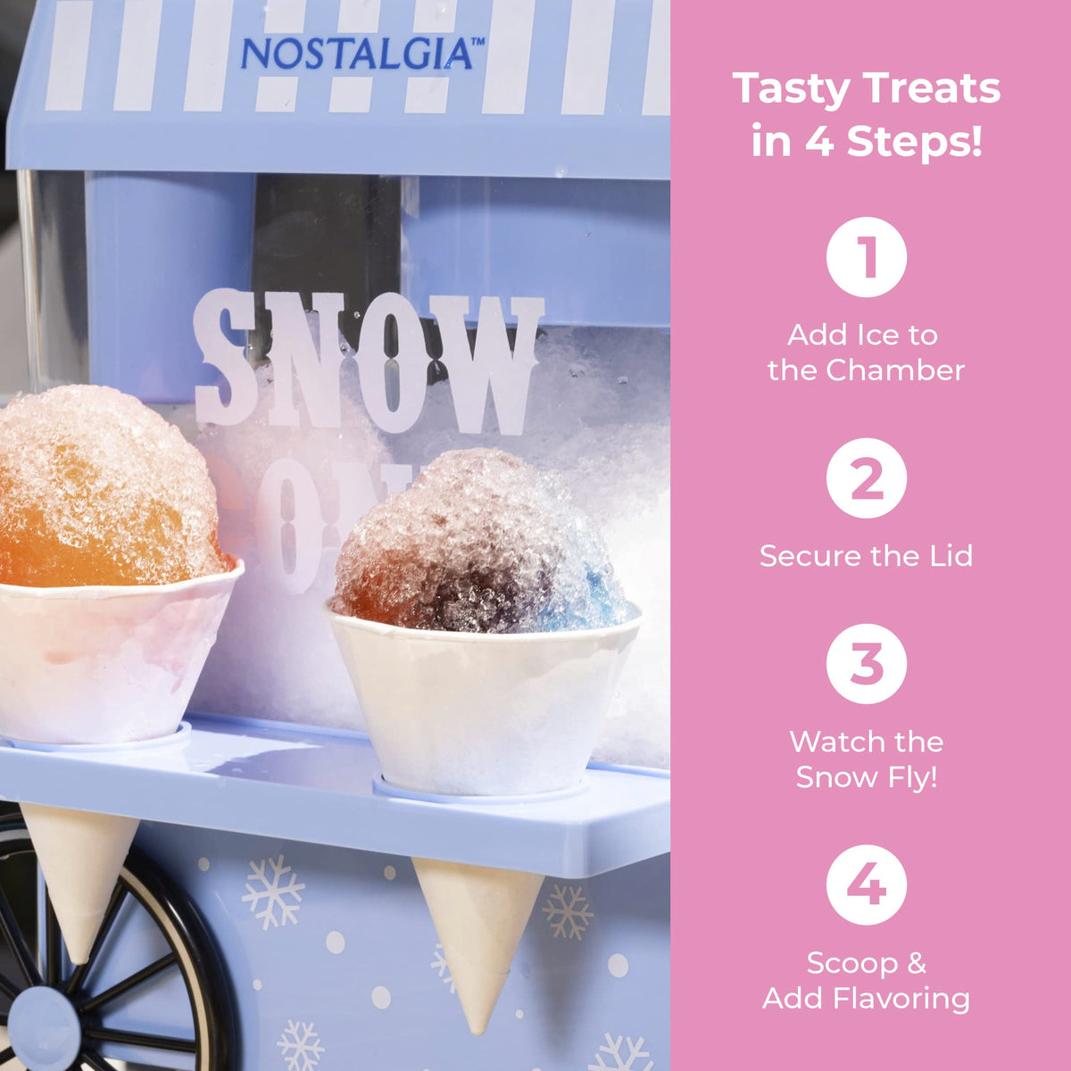 Nostalgia snow cone machine safety design for family-friendly use.