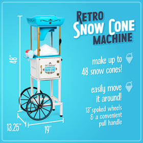 Nostalgia Snow Cone Machine with wheels enables easy mobility for parties.