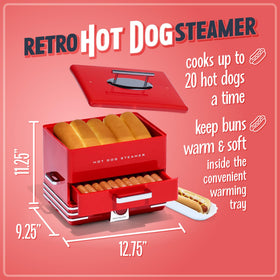 Nostalgia steamer 20 hot dogs 6 buns highlights convenient crowd meals.
