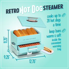 Nostalgia steamer shows bun warmer feature, keeping buns warm and soft for serving.