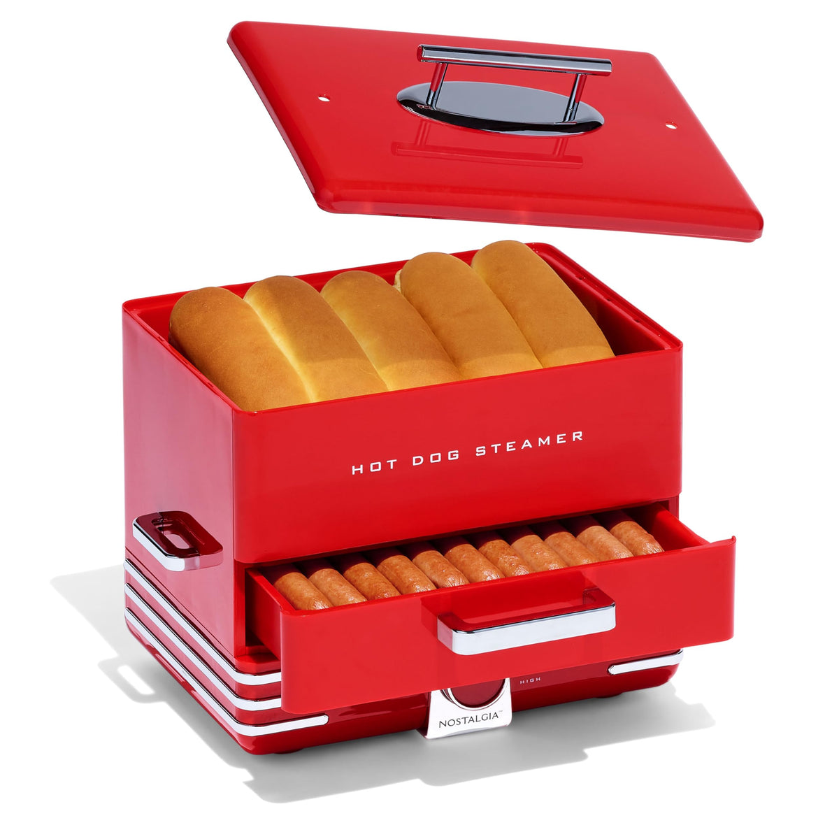 Nostalgia steamer front view showcases retro style and large capacity for gatherings.
