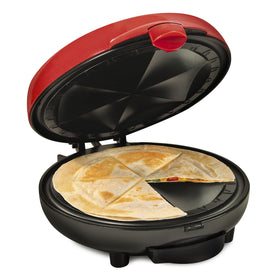 Nostalgia Taco Tuesday Deluxe 8-Inch Quesadilla Plate seals six wedges for even fillings.