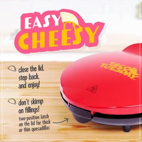 Nostalgia Taco Tuesday Deluxe extra stuffing latch demonstrates adjustable thickness for more filling.