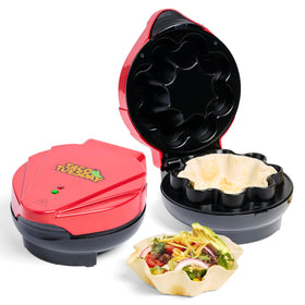 Nostalgia Taco Tuesday tortilla bowl maker on counter with indicator lights for quick bowls