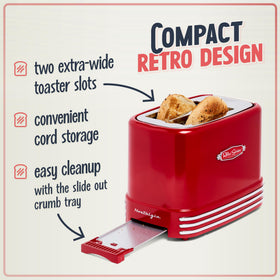 Nostalgia toaster shows lit controls for easy bagel, defrost, and cancel use