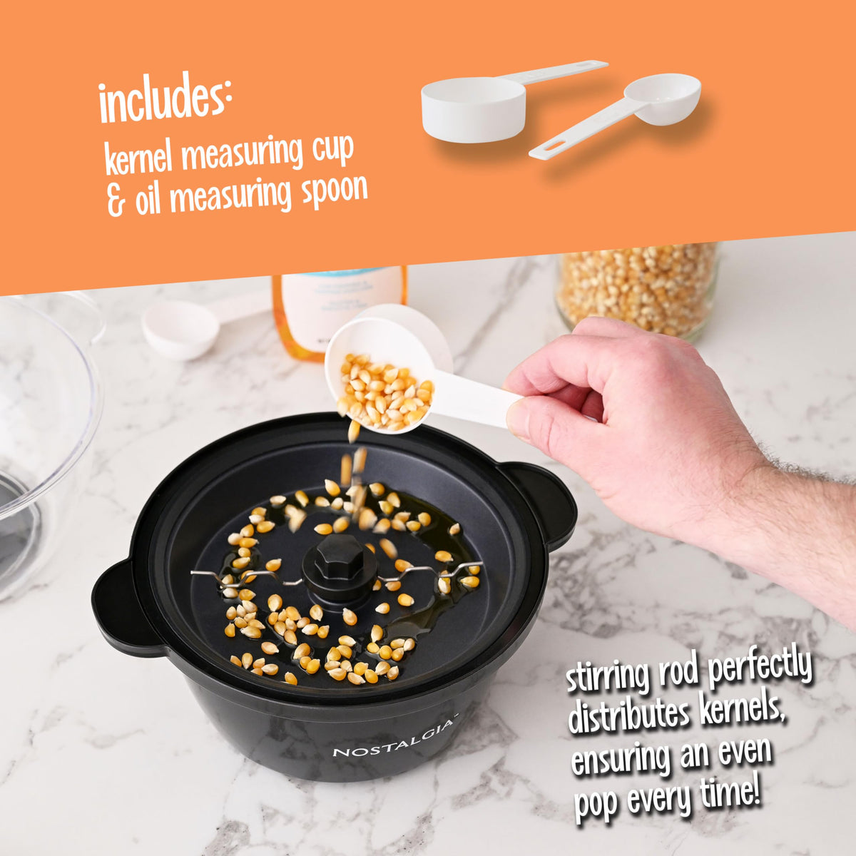 Nostalgia vented bowl showing moisture escape for crisp, theatre-style popcorn.