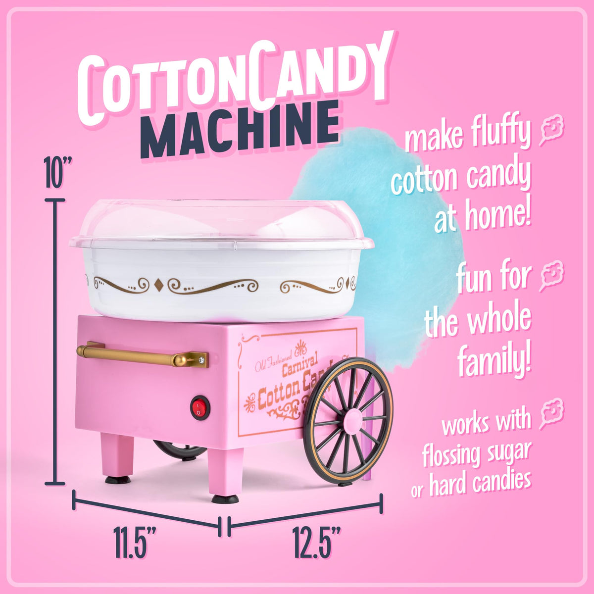 Nostalgia cotton candy cones included for easy candy collection