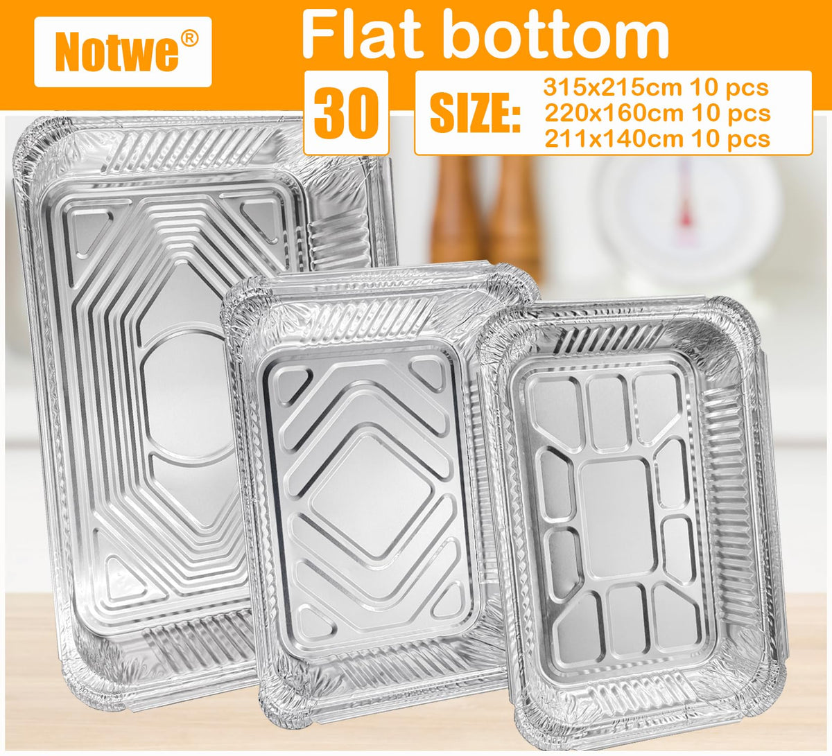 Notwoe 40-pack aluminum pans with lids in 8x5 size for portions.