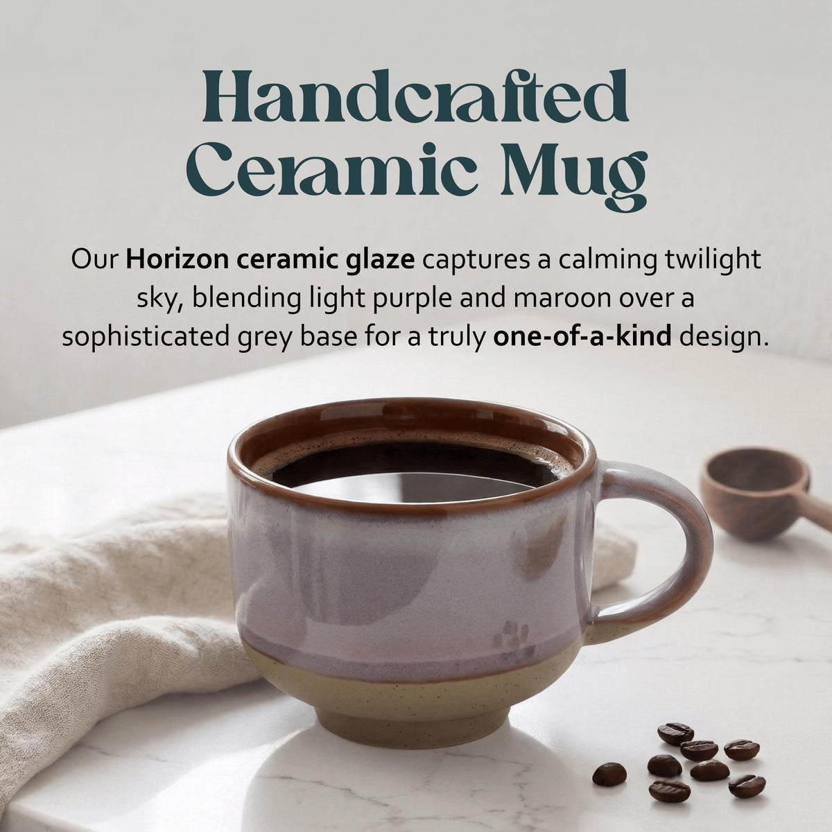 Nova Ceramics 16oz mug with comfortable handle for easy grip.
