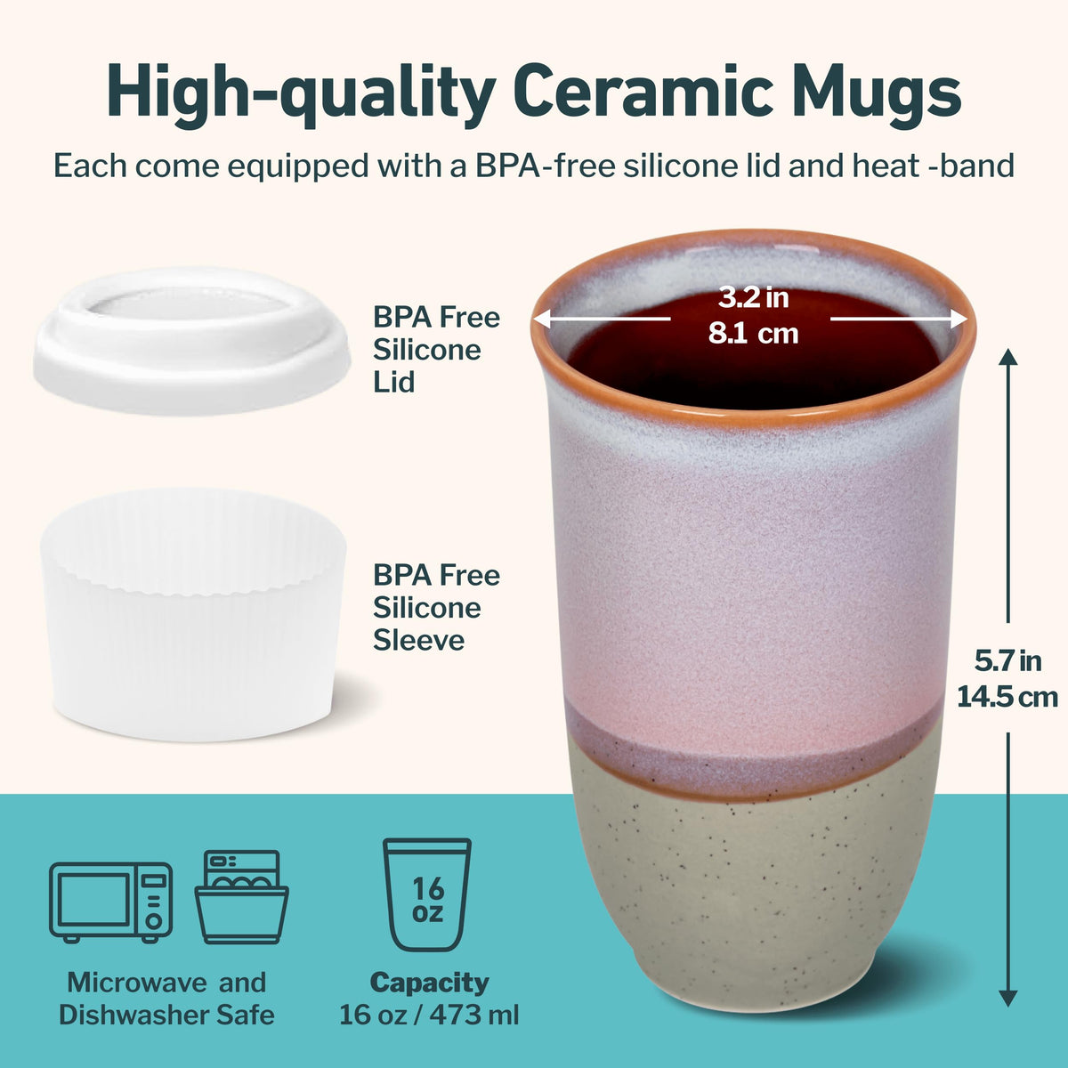 NOVA CERAMICS coffee travel mug horizon design, featuring purple and maroon glaze on a neutral base.