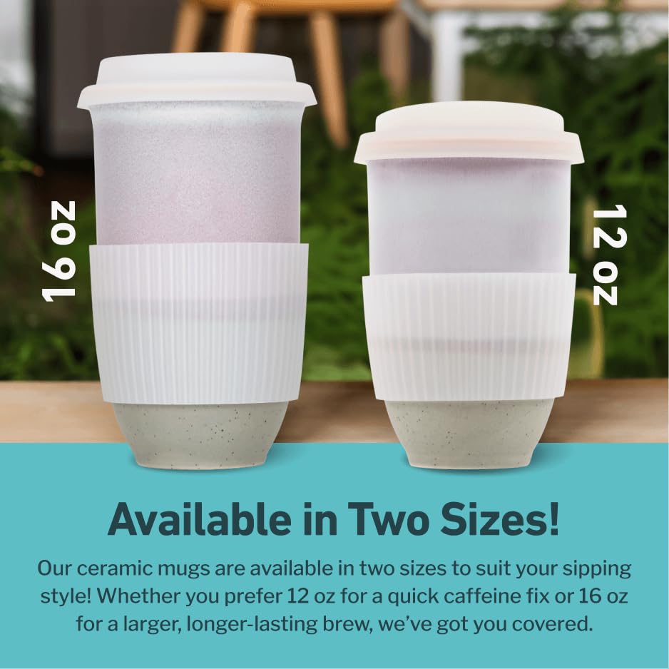 NOVA CERAMICS coffee travel mug in car cup holder, showing portability for busy mornings.