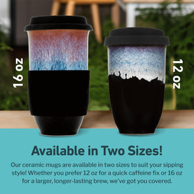 Nova Ceramics travel mug in car cup holder, fits securely during journeys.